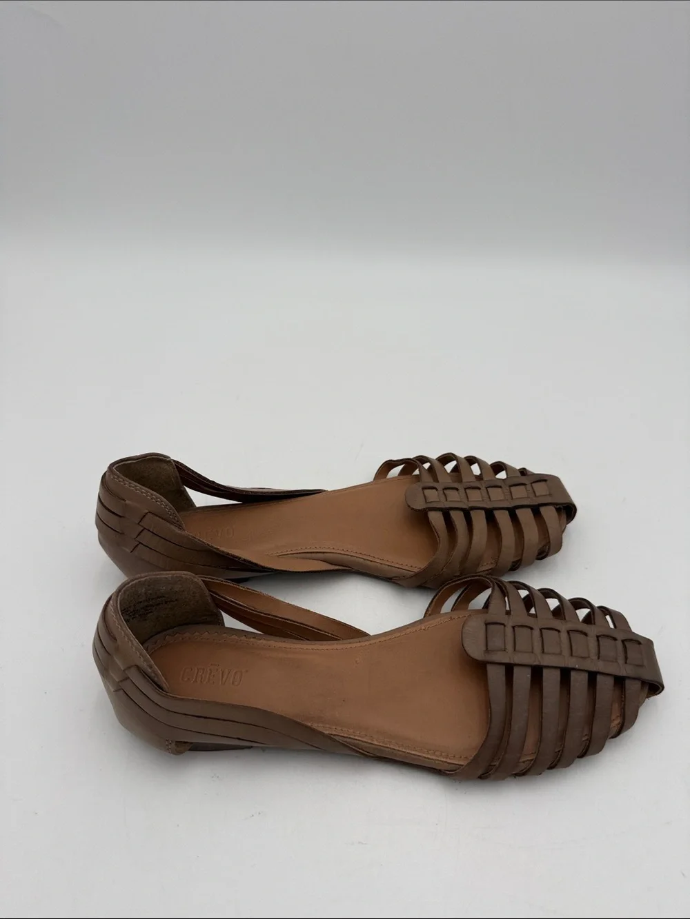 Crevo Brown Woven Leather Women's Flats 8.5 casual office vacation retro Y2K